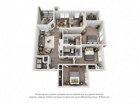 Floor plan for 3 beds, 2 baths, 1321 sqft